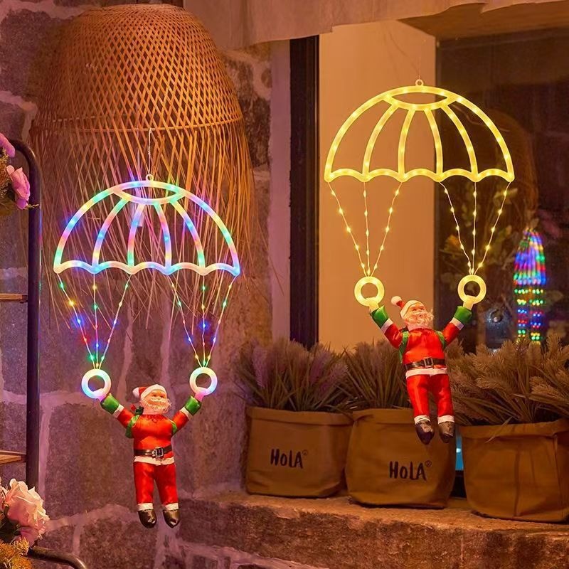 Outdoor Lighting Kits - ストリングライト LED サンタパラシュート クリスマスライト、レターペワイヤー吊り下げランプ 室内屋外 クリスマス雰囲気