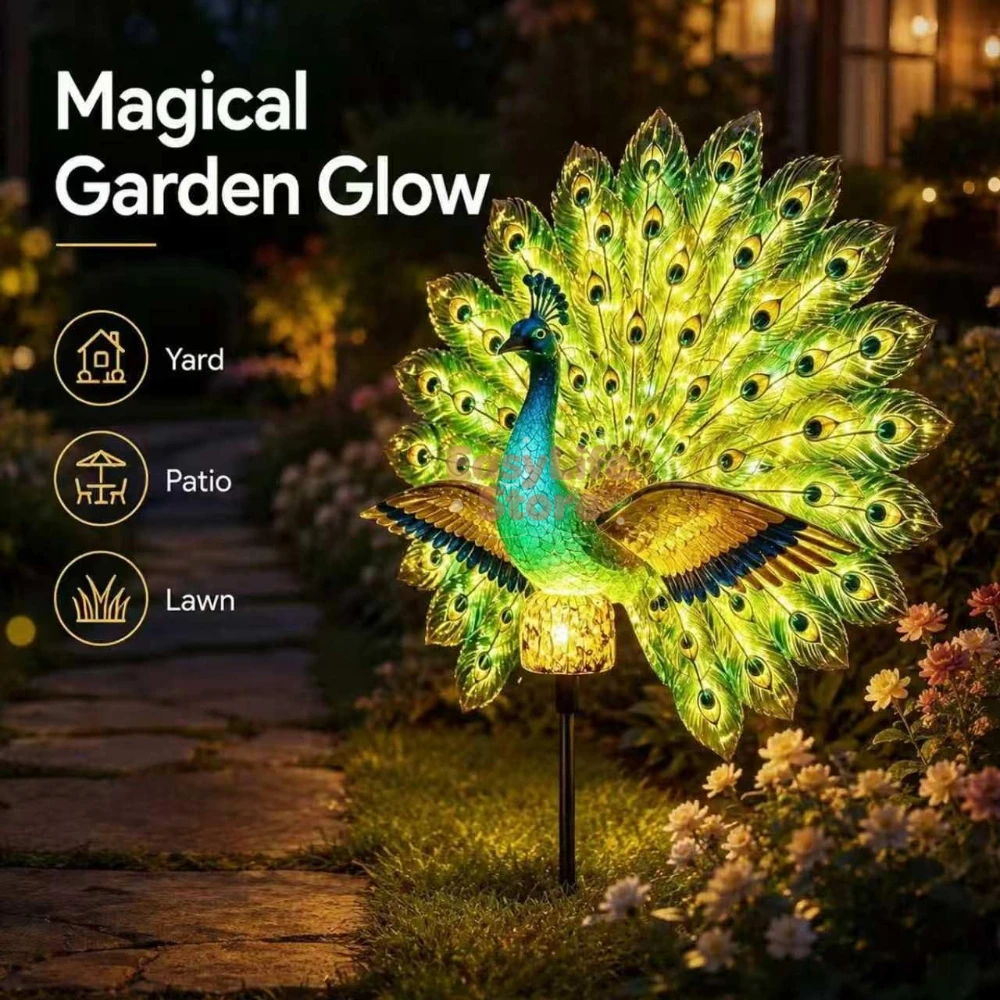 Outdoor Lighting Traditional - ソーラーピーコックガーデンスカルプチャー、自動点灯LED付き屋外装飾ライト、ソーラーガーデンスカルプチャー（動く）、IP44全天候型防水