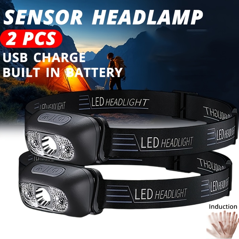 Outdoor Lighting With Sensor - 強力なライトヘッドランプポータブル LED センサーヘッドランプ USB-C 充電式ヘッド懐中電灯アウトドアキャンプ釣り緊急ランタン