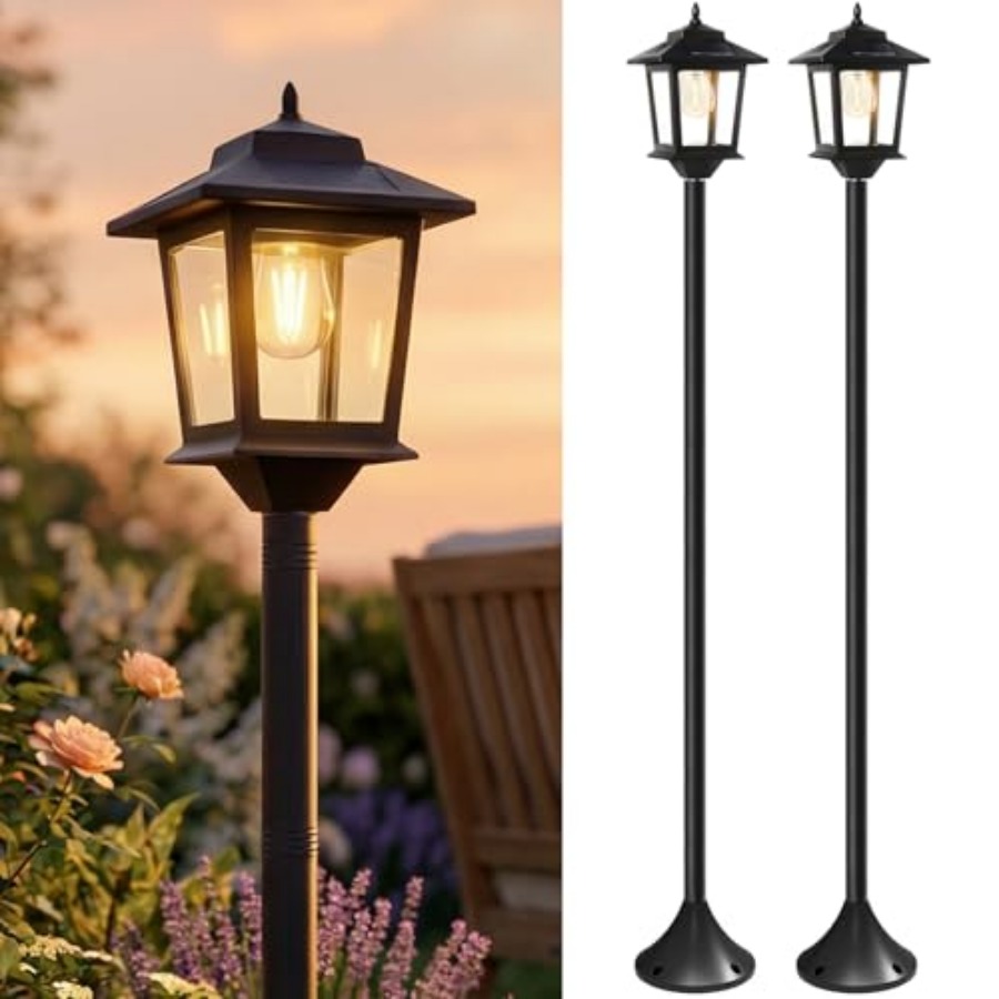 Outdoor Lighting Dusk To Dawn - 屋外ソーラーポストライト、2個パック63インチ夕暮れから夜明けまで点灯するソーラーランプポスト、防水フロアランプ、パティオ用ウォームホワイトポールライト
