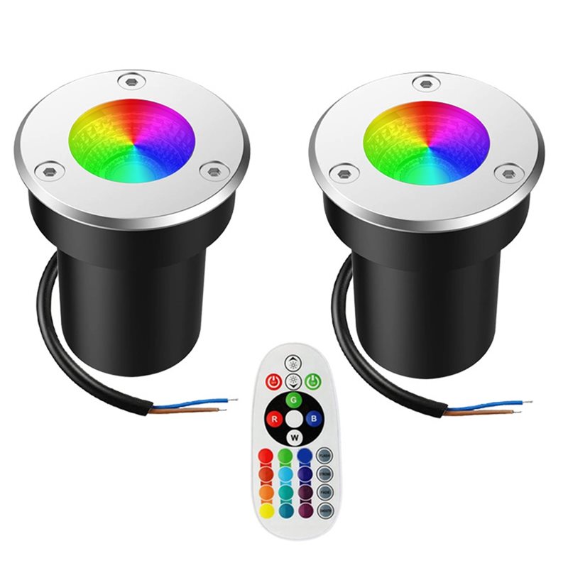Outdoor Lighting Voltage - A01F-屋外用12V RGBW埋め込み式ライト3WカラーLEDウェルライト低電圧景観照明リモコン付き2個セット