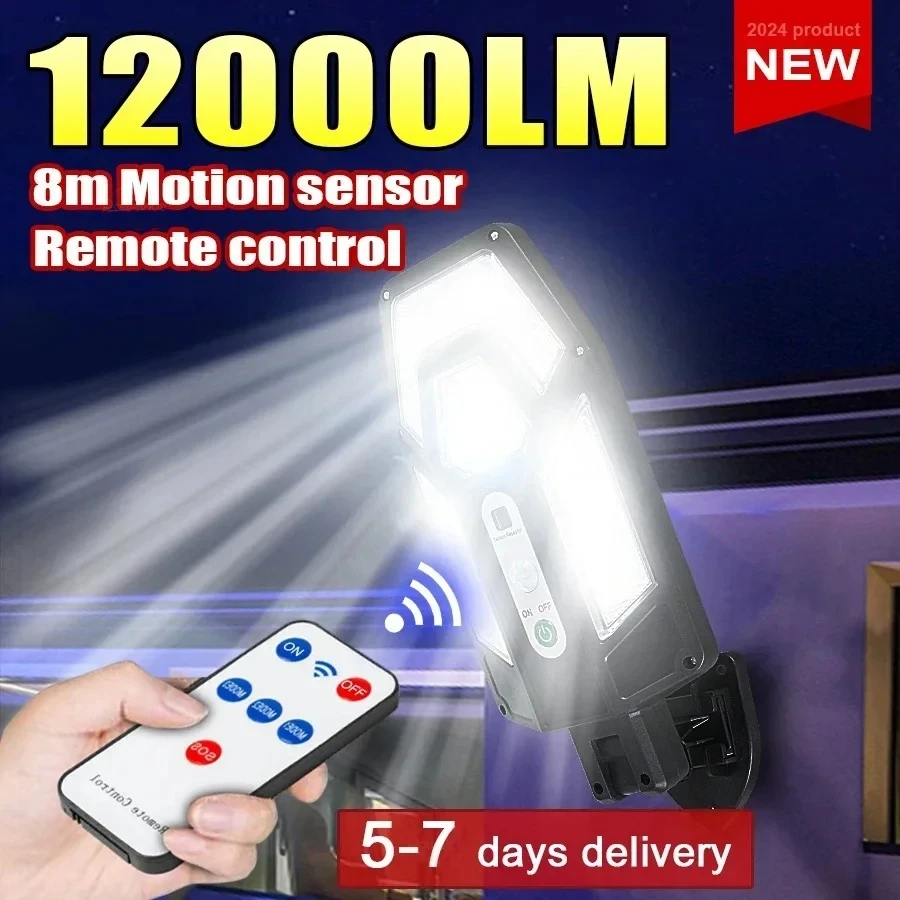 Outdoor Lighting Traditional - 12000LM強力ソーラーウォールランプ、リモコン付き屋外IP65防水LED投光器、センサー付きガーデンヤードランタン街路灯
