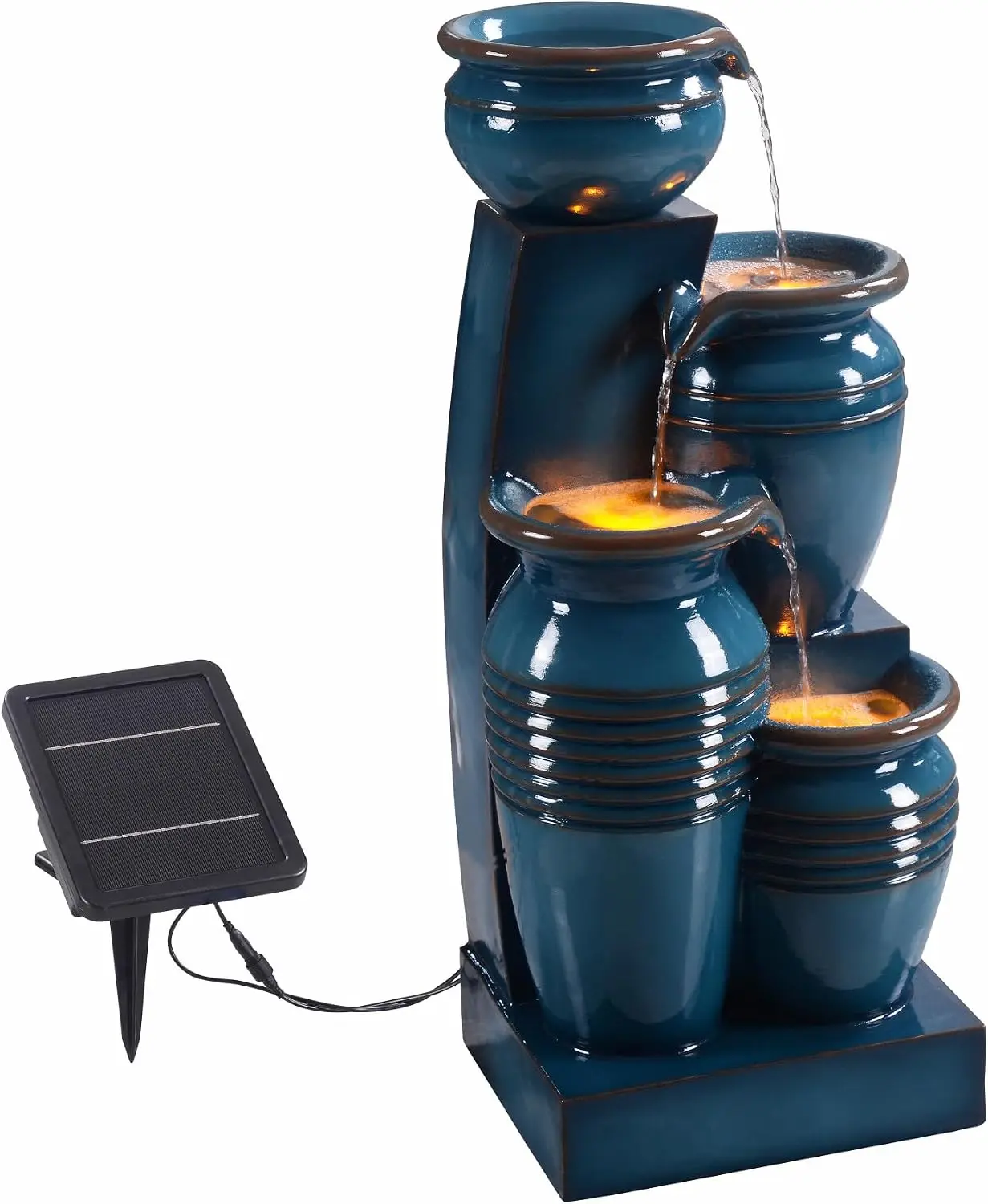 Outdoor Lighting Under Pergola - 28.7インチ 4段カスケードボウル ソーラーパワー式噴水 屋外リビングスペース用 ブルー |