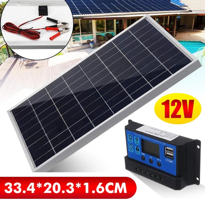 Outdoor Lighting Kits - 50 ワットソーラーパネルキット単結晶充電器 40A ソーラー充電コントローラ + クリップ家庭用キャンプ屋外照明キャンピングカー