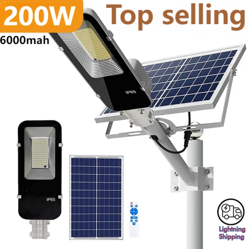 Outdoor Lighting Dusk To Dawn - 200 ワット強力なソーラーライト屋外ソーラー街路灯 6000mah 防水自動夕暮れから夜明けまで街路灯ガレージガーデン用