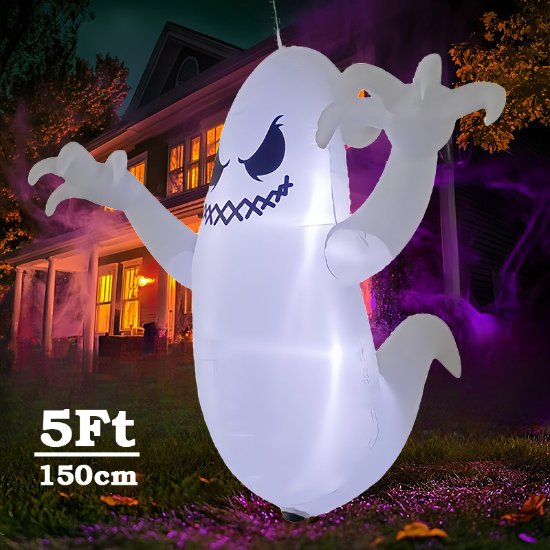 Outdoor Lighting In Ground - 5フィートのハロウィン用インフレータブルモデル、吊り下げゴースト、屋外窓飾り、内蔵LEDライト付き、ゴーストフェスティバルパーティー、ガーデン小道具