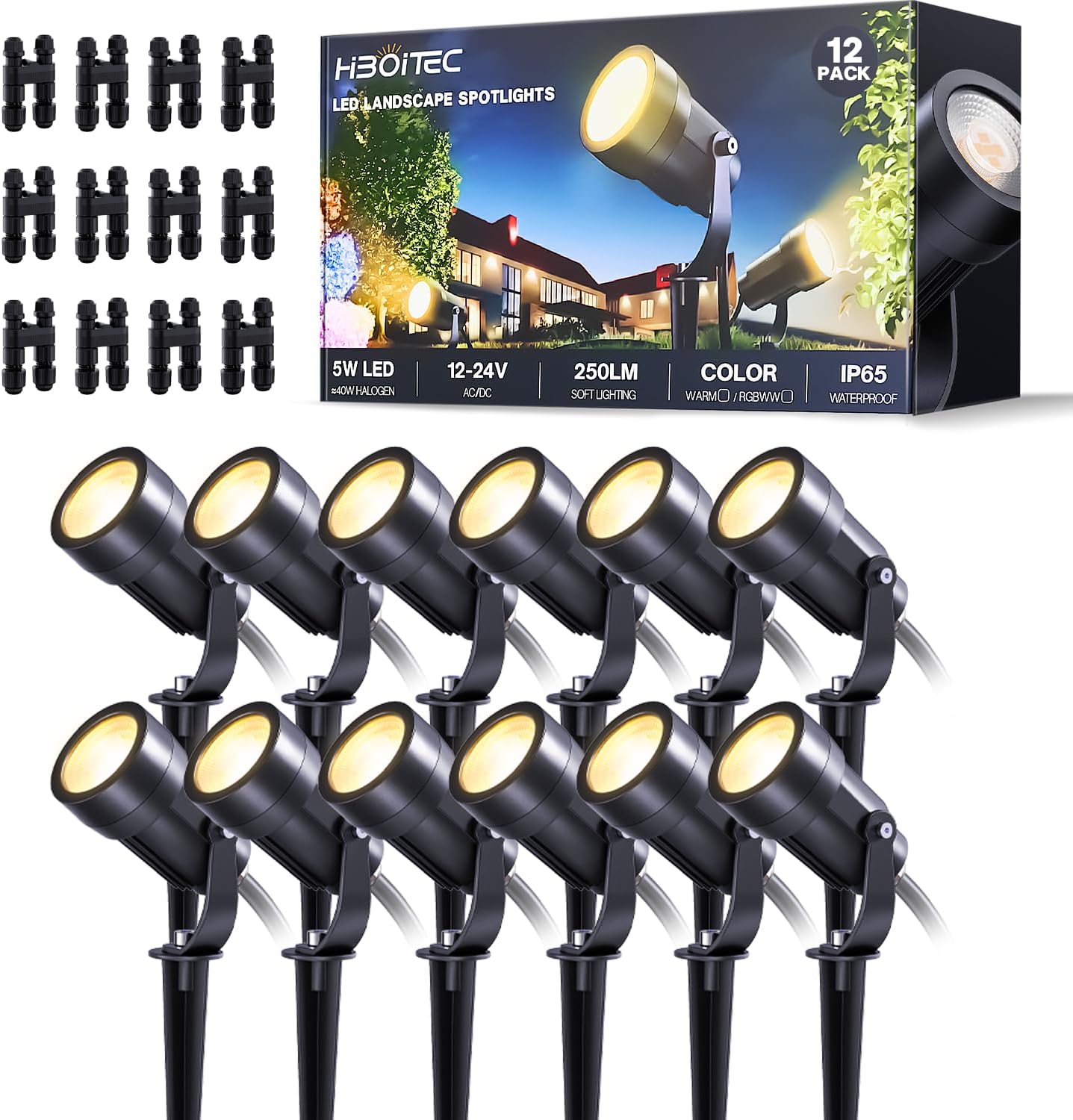Outdoor Lighting Voltage - 12個パック低電圧景観照明用ファストロックコネクタ5W LEDスポットライト2900K温白色CRI92 12/24V AC/DC屋外防水