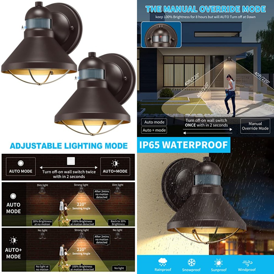 2個パック モーションセンサー付き屋外LEDウォールスコンス - Outdoor Lighting With Sensor のレビューと価格