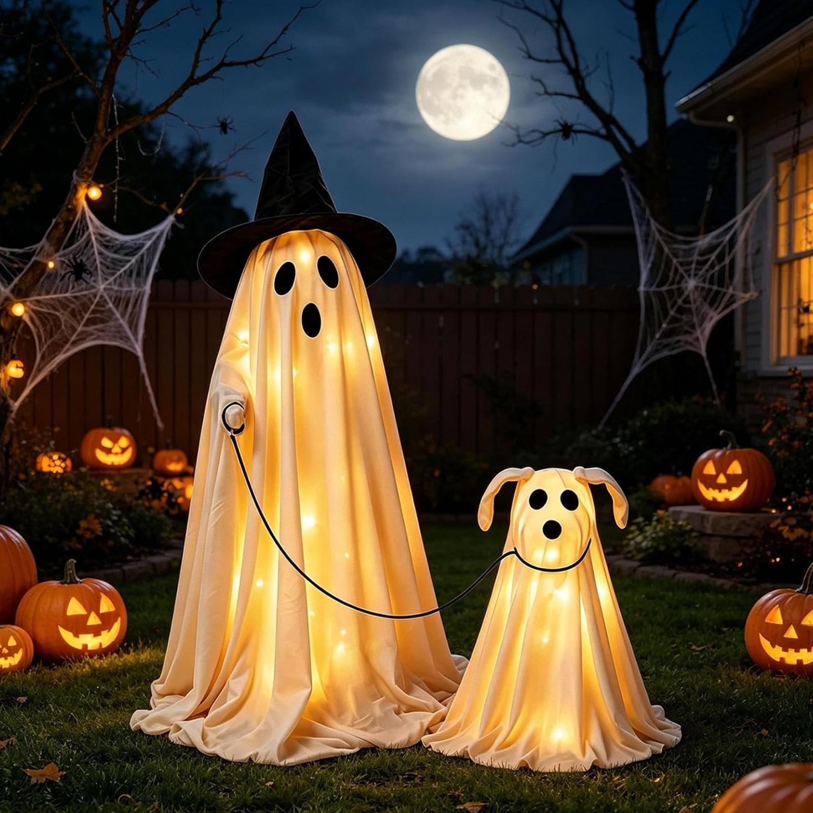 LEDライト付きゴーストドッグセット 暖かい光の魔女帽子 ハ - Outdoor Lighting Kits のレビューと価格