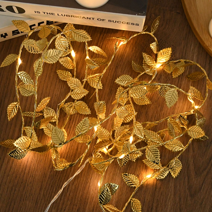 ゴールデンリーフラタン銅線ストリングフェアリーライト電池式、 - Lighting Wedding Outdoor のレビューと価格