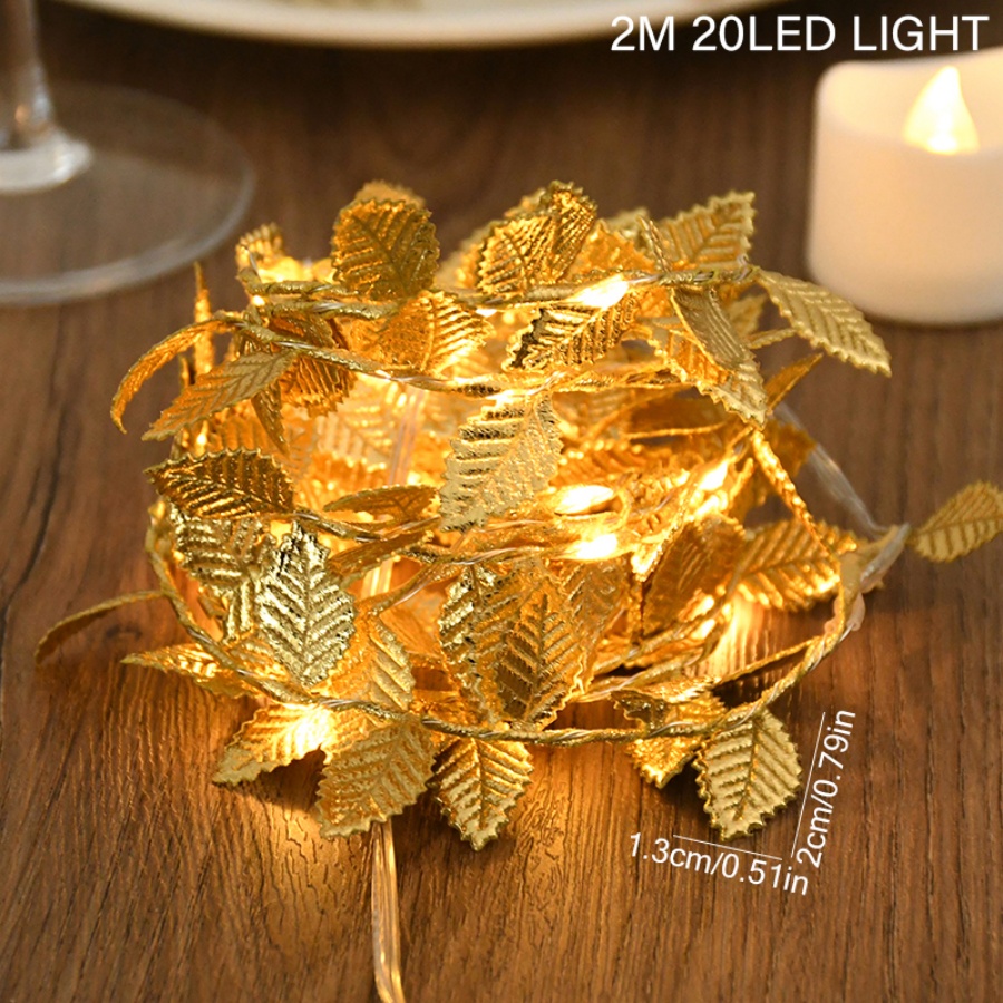 ゴールデンリーフラタン銅線ストリングフェアリーライト電池式、 - Lighting Wedding Outdoor のレビューと価格