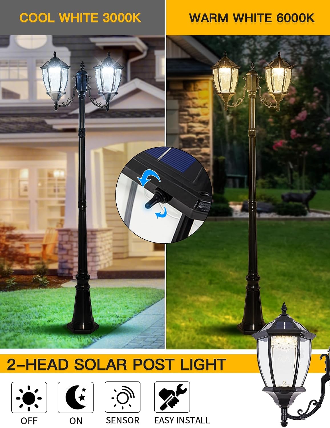 屋外ソーラーポールライト 夕暮れ・夜明けセンサー 防水 ガー - Outdoor Lighting Dusk To Dawn のレビューと価格