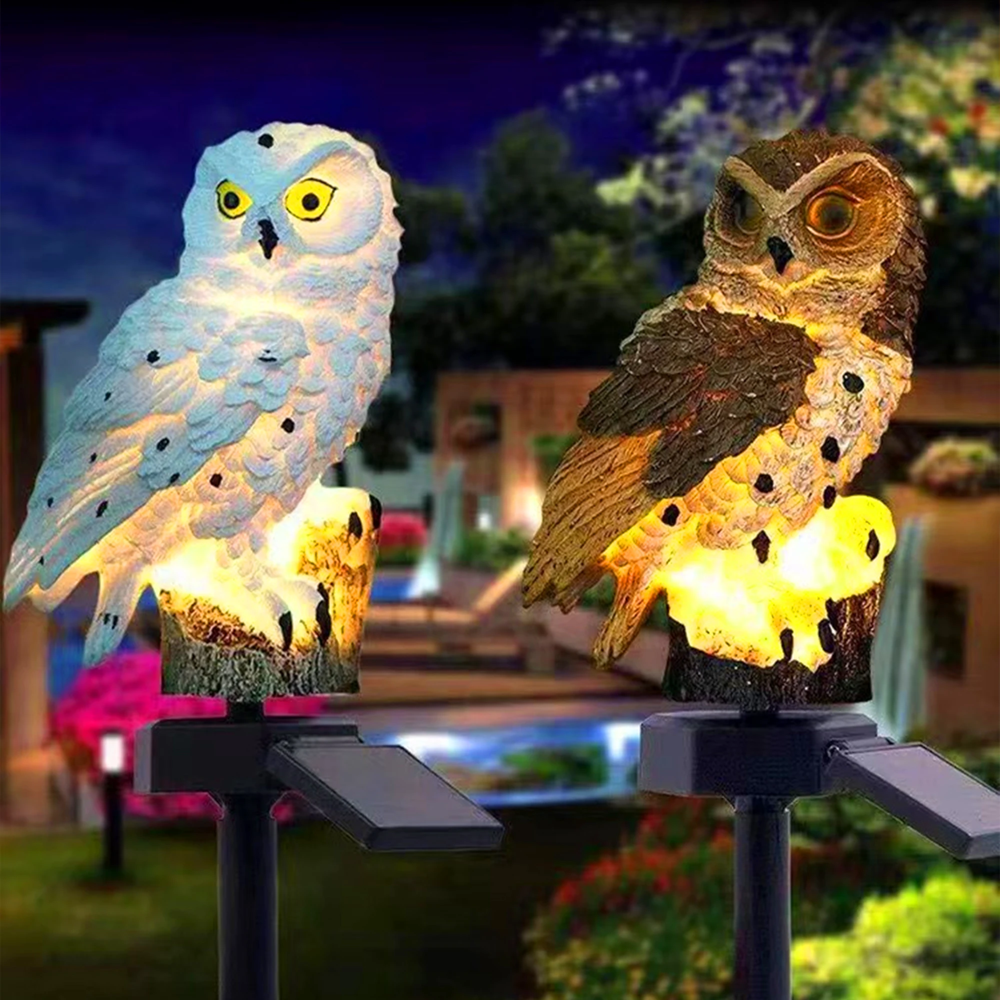 屋外用LEDフクロウ型ガーデンライト2個セット。ソーラー充電 - Outdoor Lighting In Ground のレビューと価格
