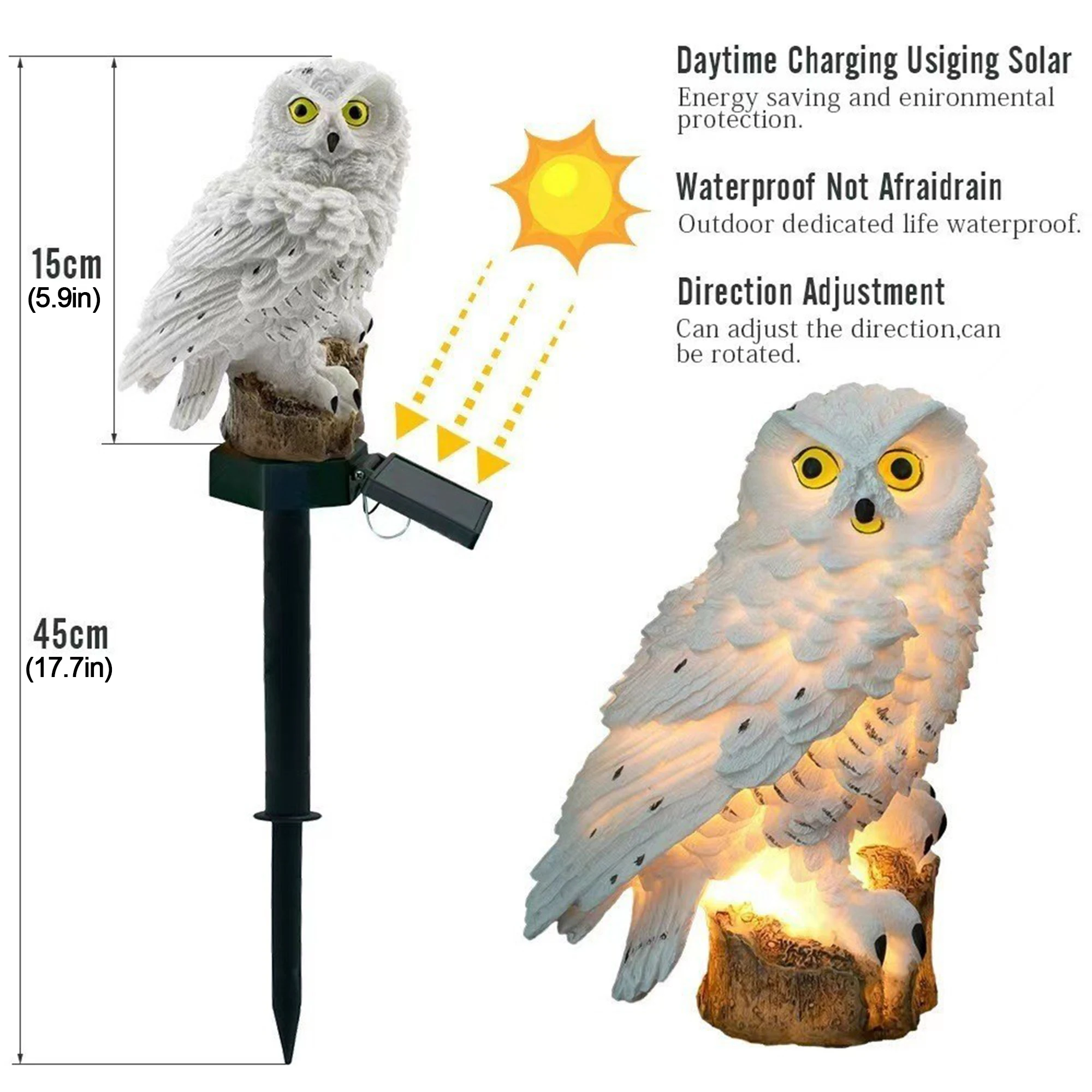 屋外用LEDフクロウ型ガーデンライト2個セット。ソーラー充電 - Outdoor Lighting In Ground のレビューと価格