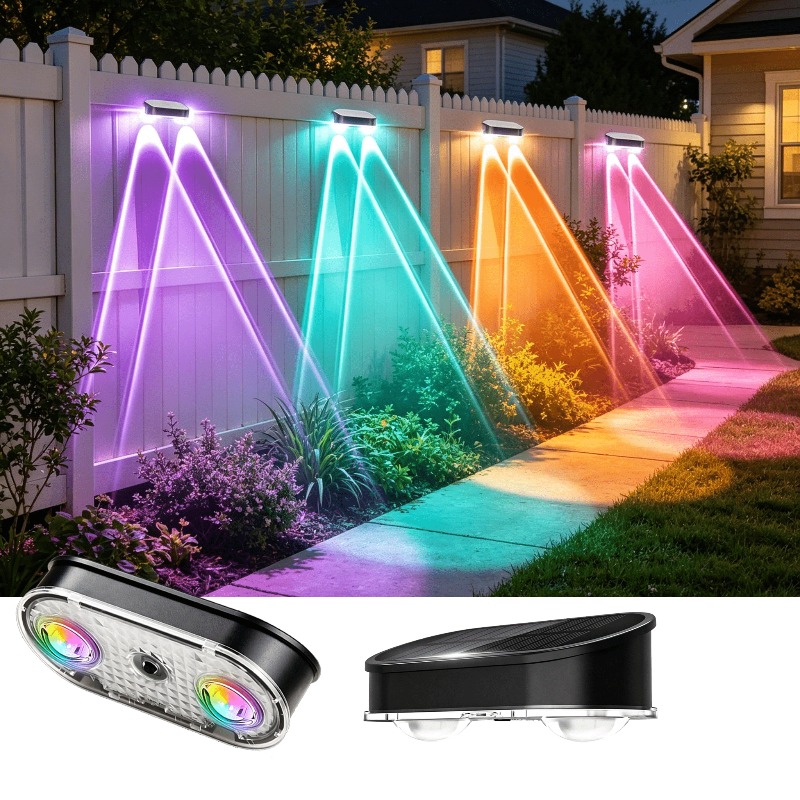RGBソーラーフェンスライトIP44、8色11モード、夜明け - Outdoor Lighting Dusk To Dawn のレビューと価格