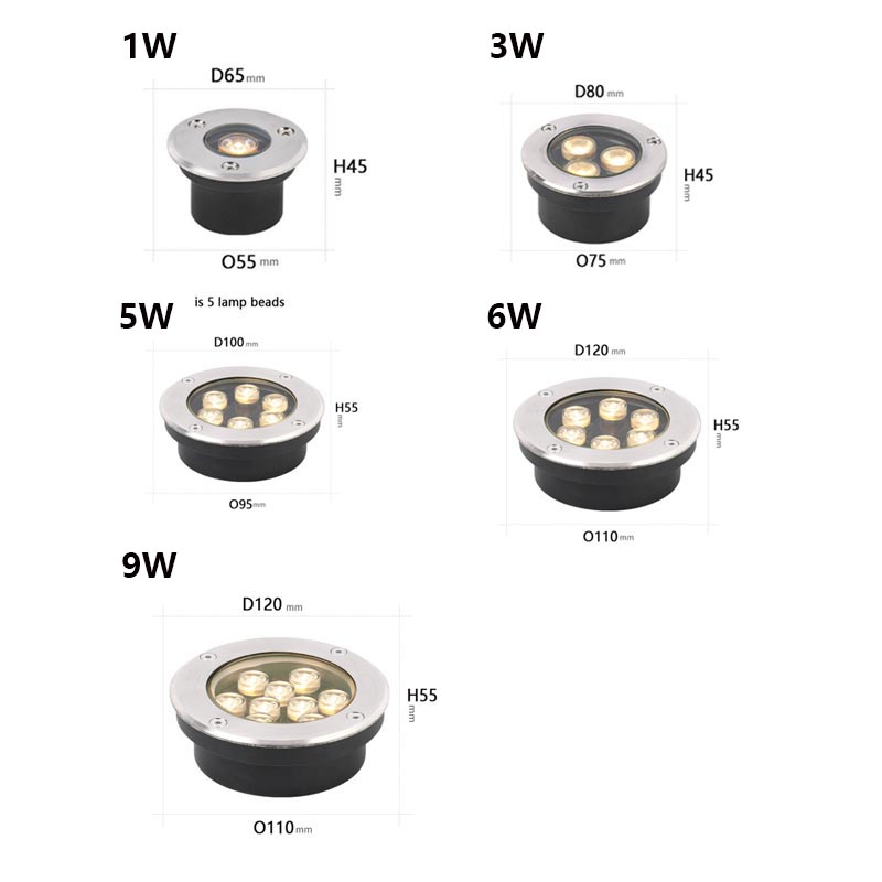 薄型IP67防水LEDライト ガーデン地下埋設 3W 5W  - Outdoor Lighting Recessed のレビューと価格