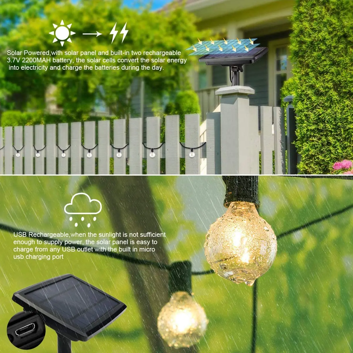 充電式屋外ソーラーledライトストリップ,100/フィート, - Outdoor Lighting Under Pergola のレビューと価格